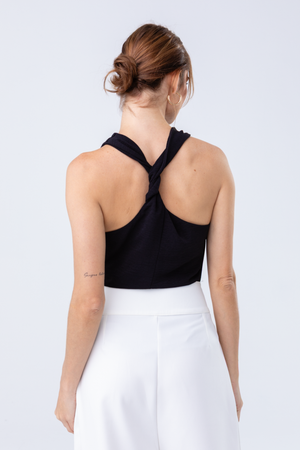 PTJ0057 blusa negra con tiras con pantalón