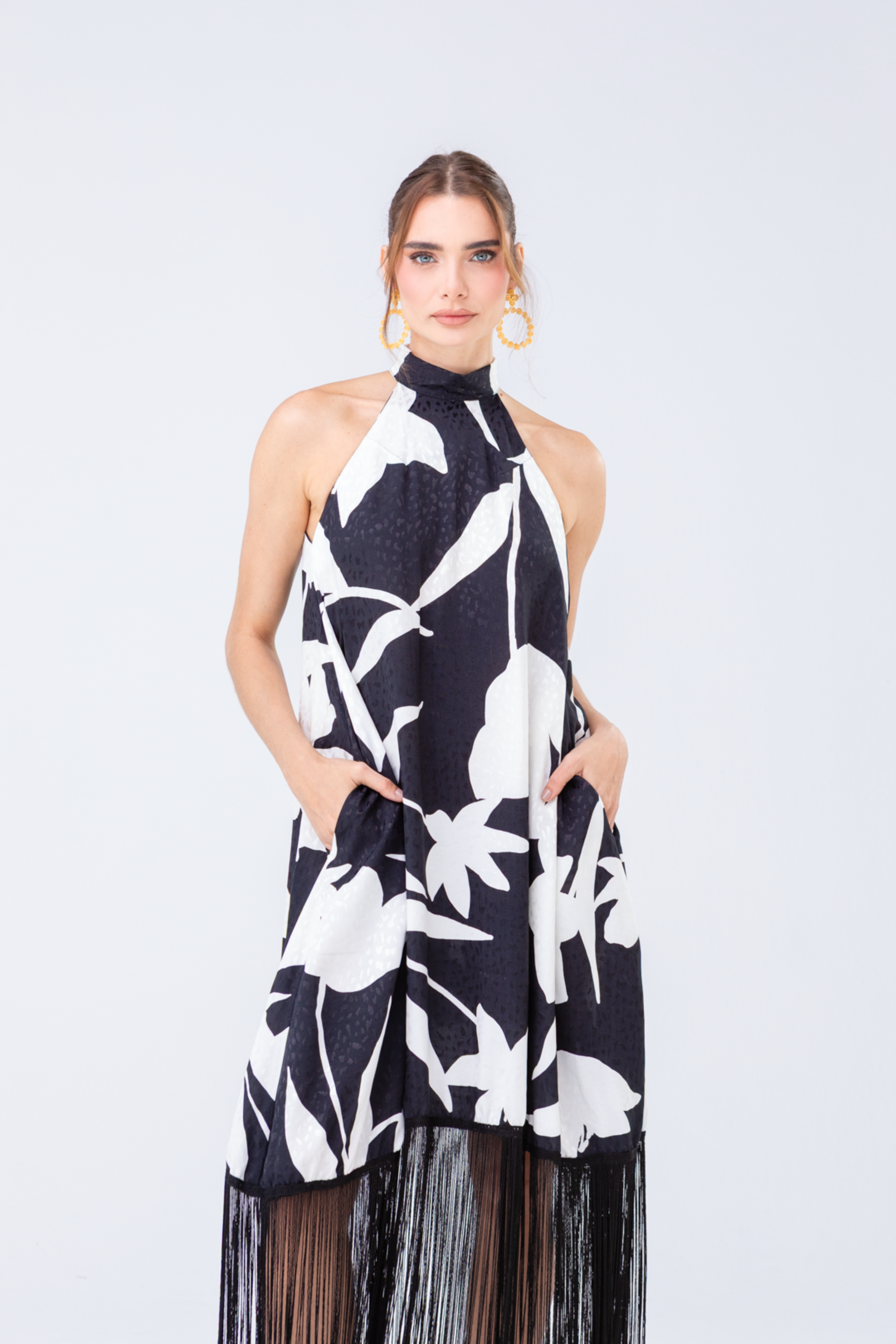 PTJ0068 vestido con flecos y estampado colombia