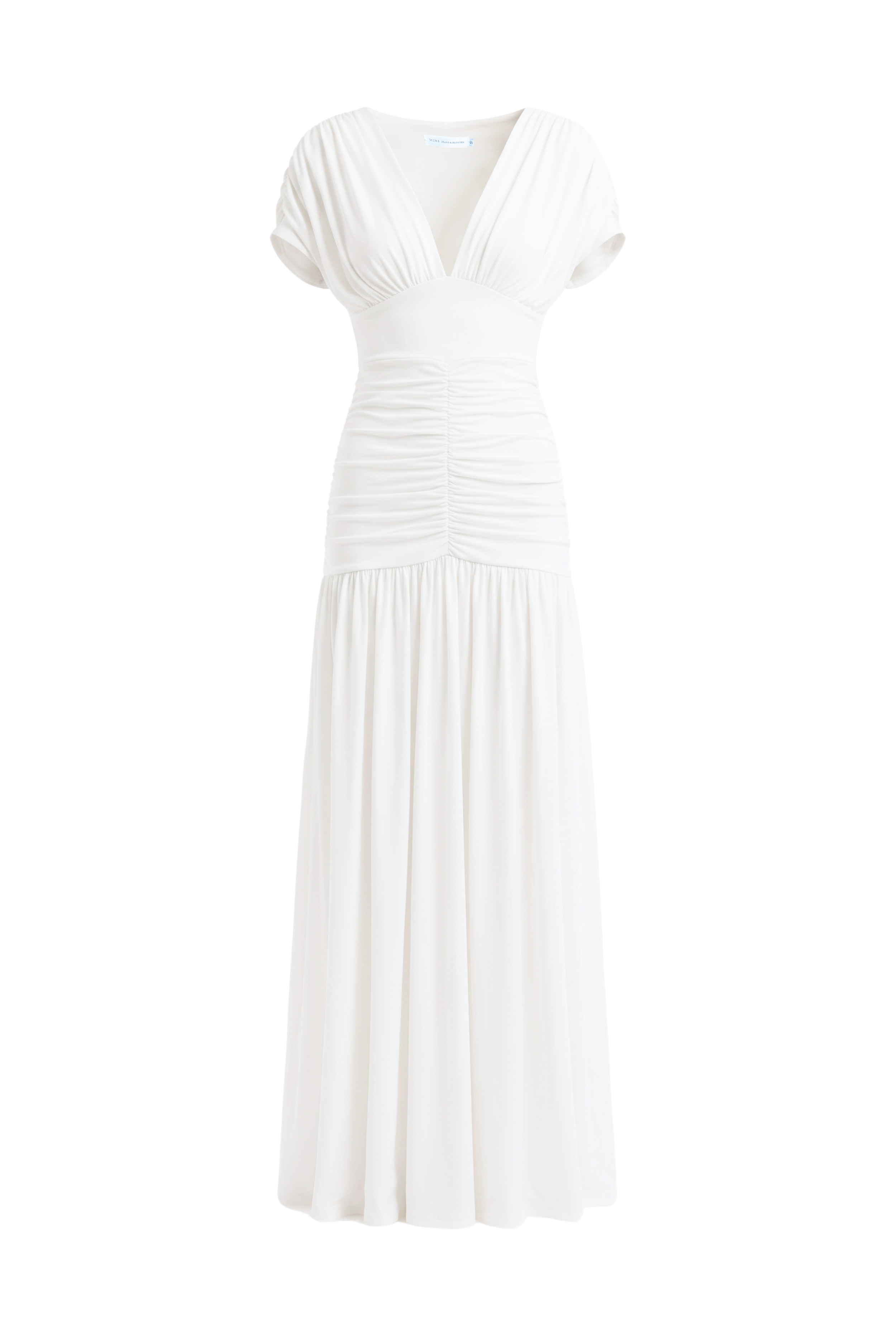 PTJ0092 vestido blanco con mangas y drapeados 