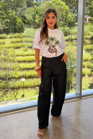 PTJ0100 blusa con jean y piedras en el estampado