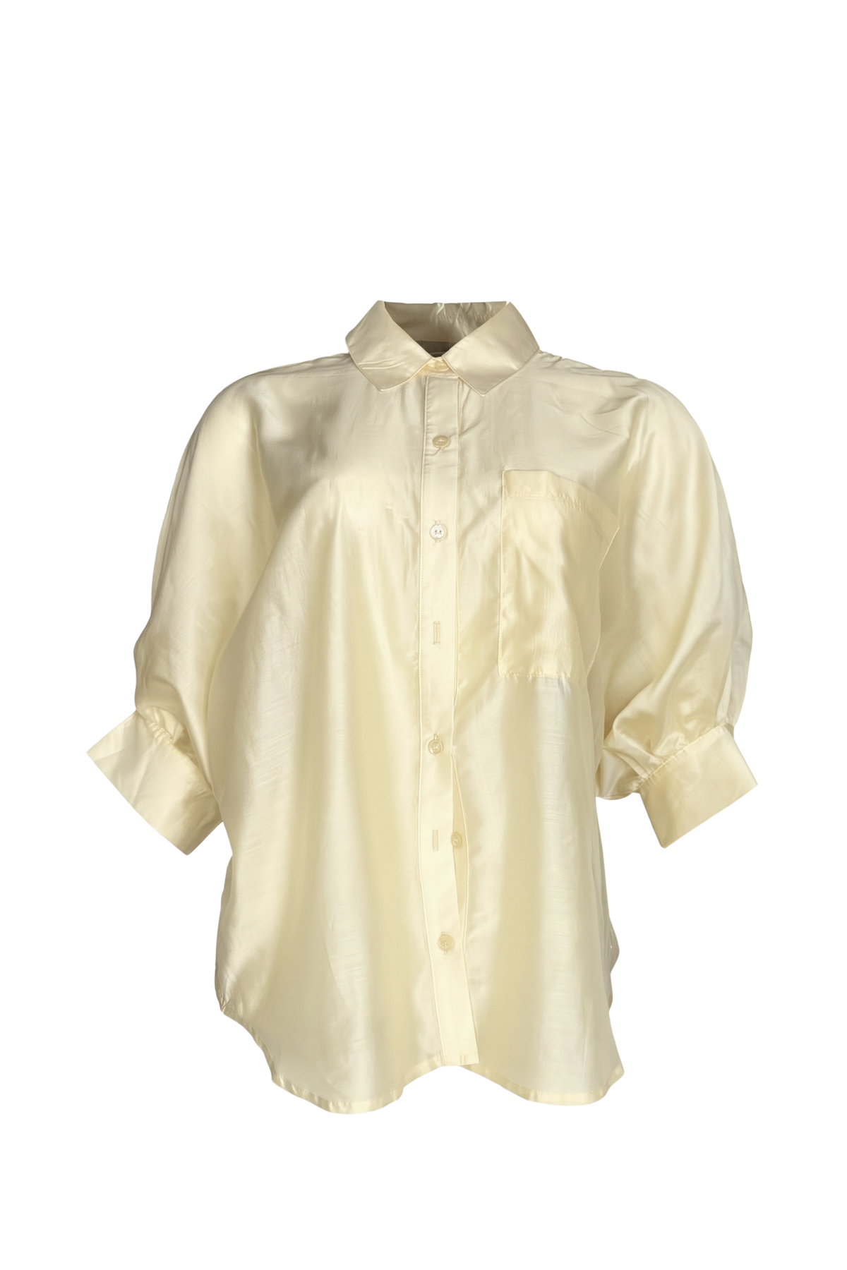 PTJ0138 blusa con botones y tela semi transparente amarillo claro
