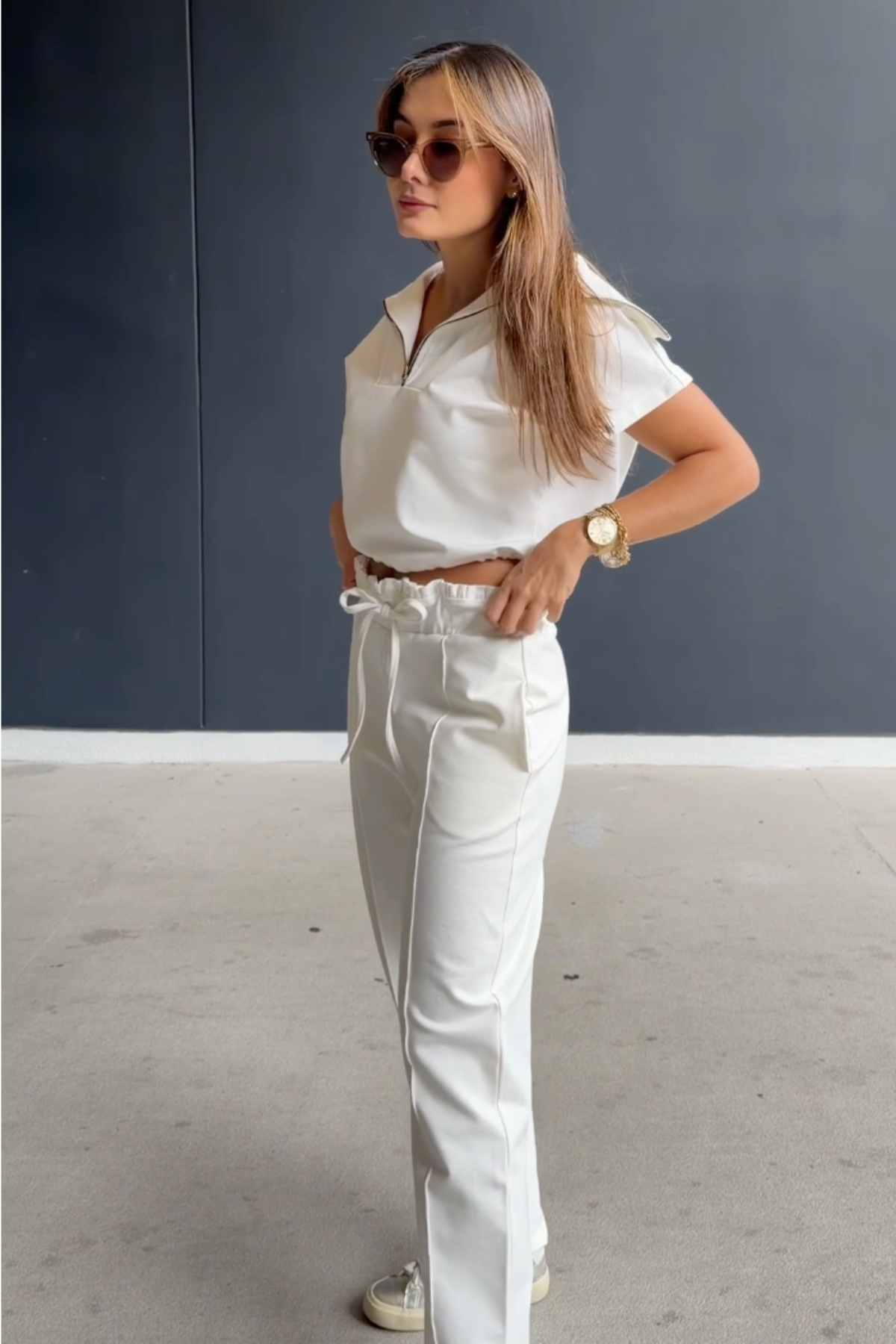 PTJ0145 pantalón con bolsillos con silueta paper bag