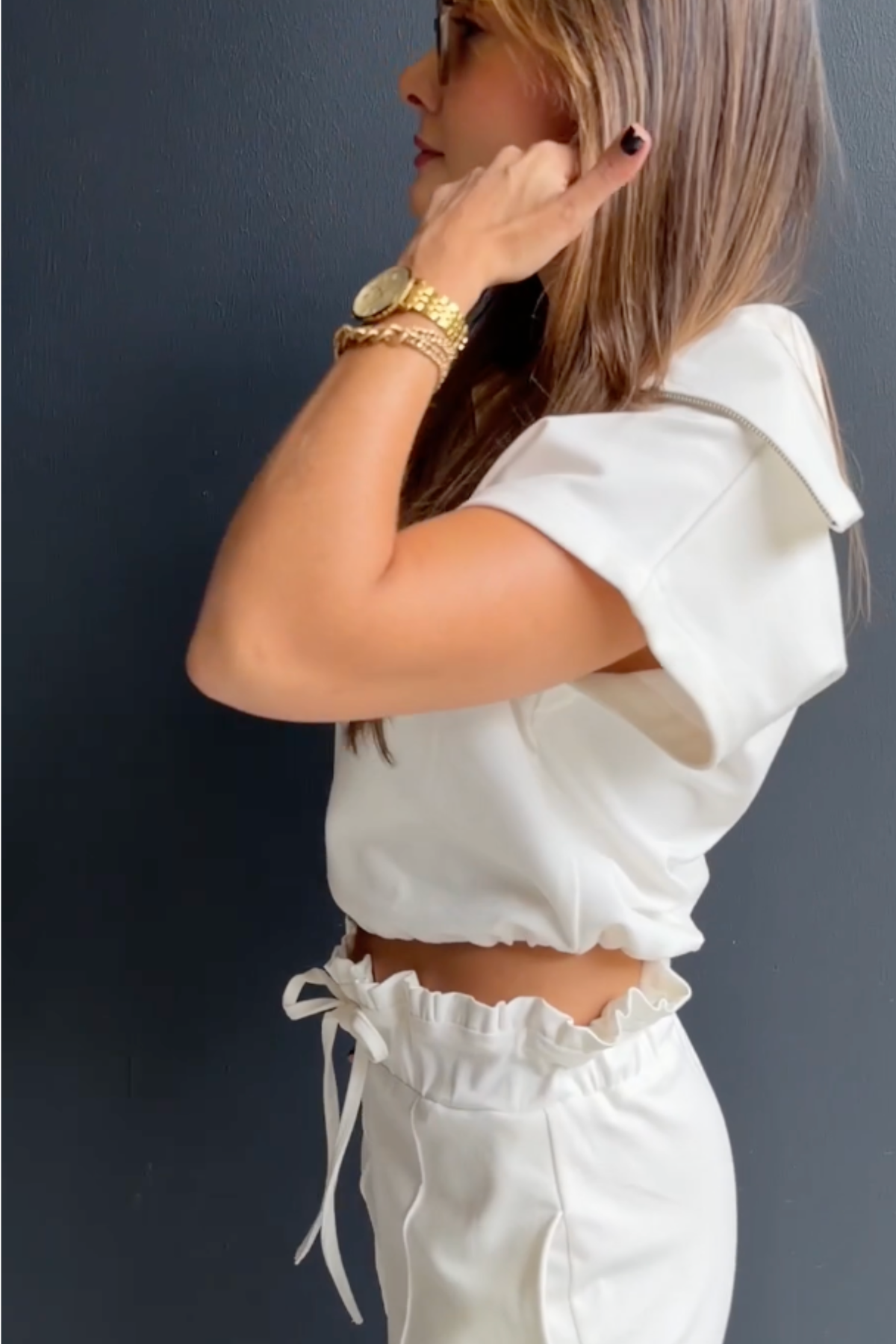 PTJ0145 blusa con cierre y pantalón sieluta paper bag