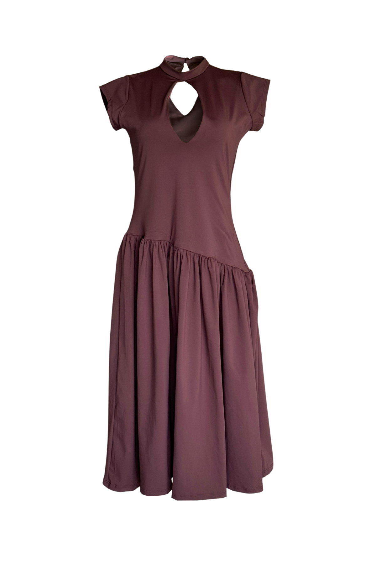 PTJ0156 vestido midi con boleros y escote tipo gota color café
