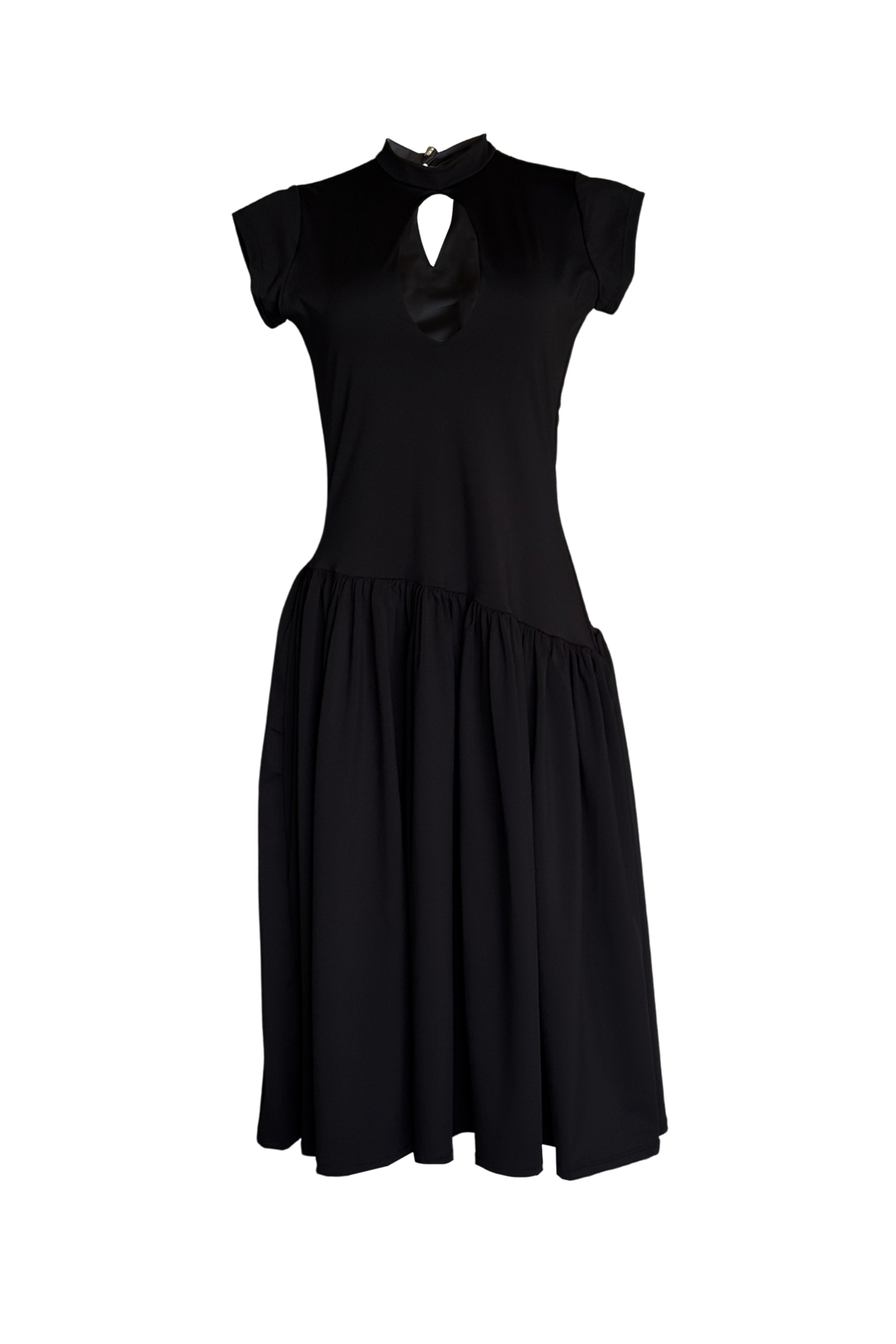 PTJ0156 vestido midi con boleros y escote tipo gota color negro