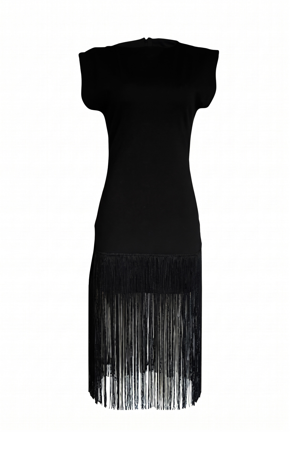 PTJ019320 vestido negro con flecos