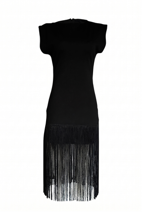PTJ019320 vestido negro con flecos