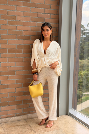 PTJ0204 pantalón con blusa beige 