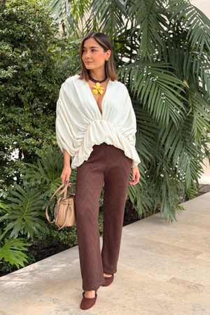 PTJ0204 blusa con recogidos y pantalón