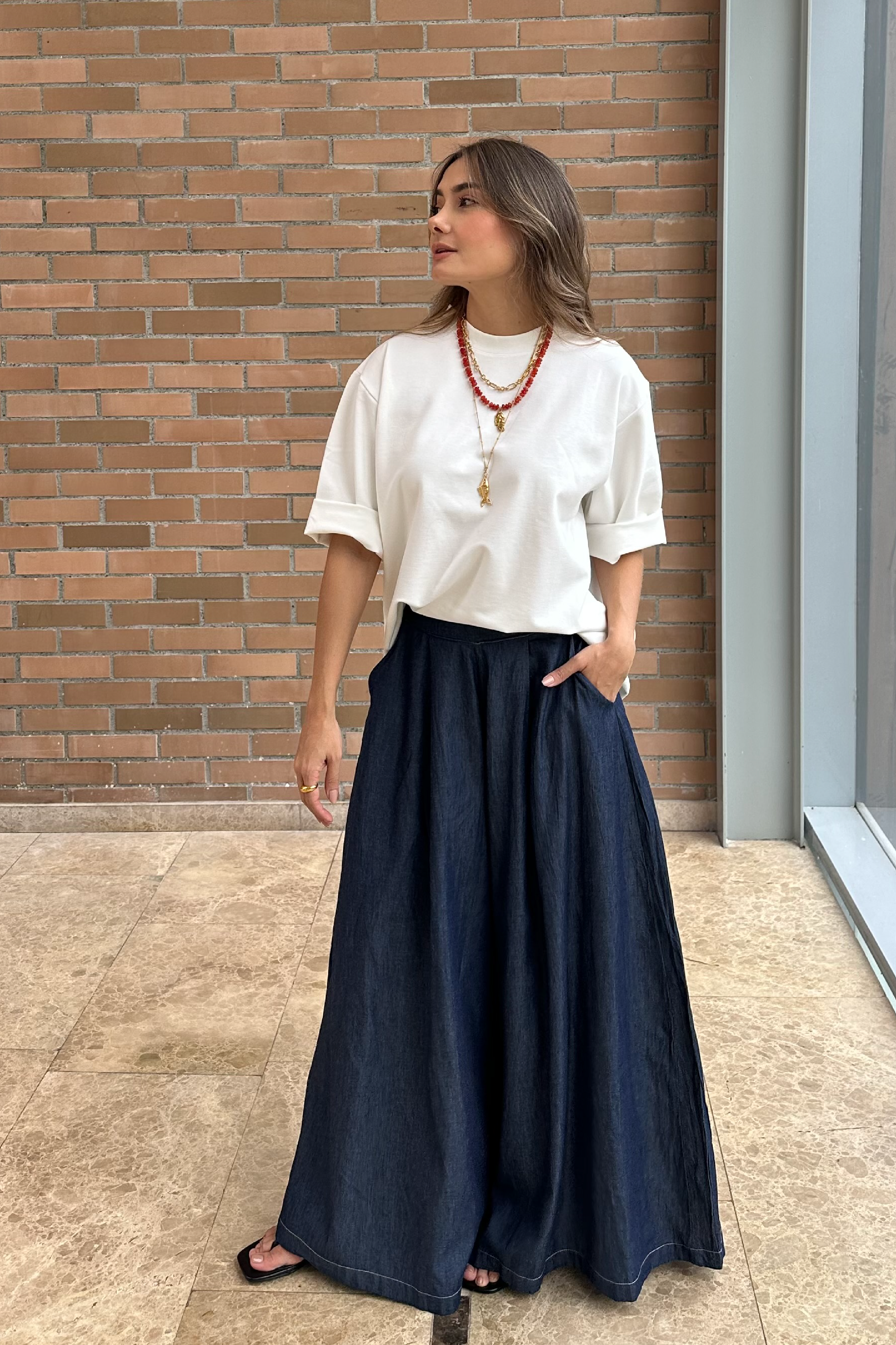 Pantalon palazzo en índigo