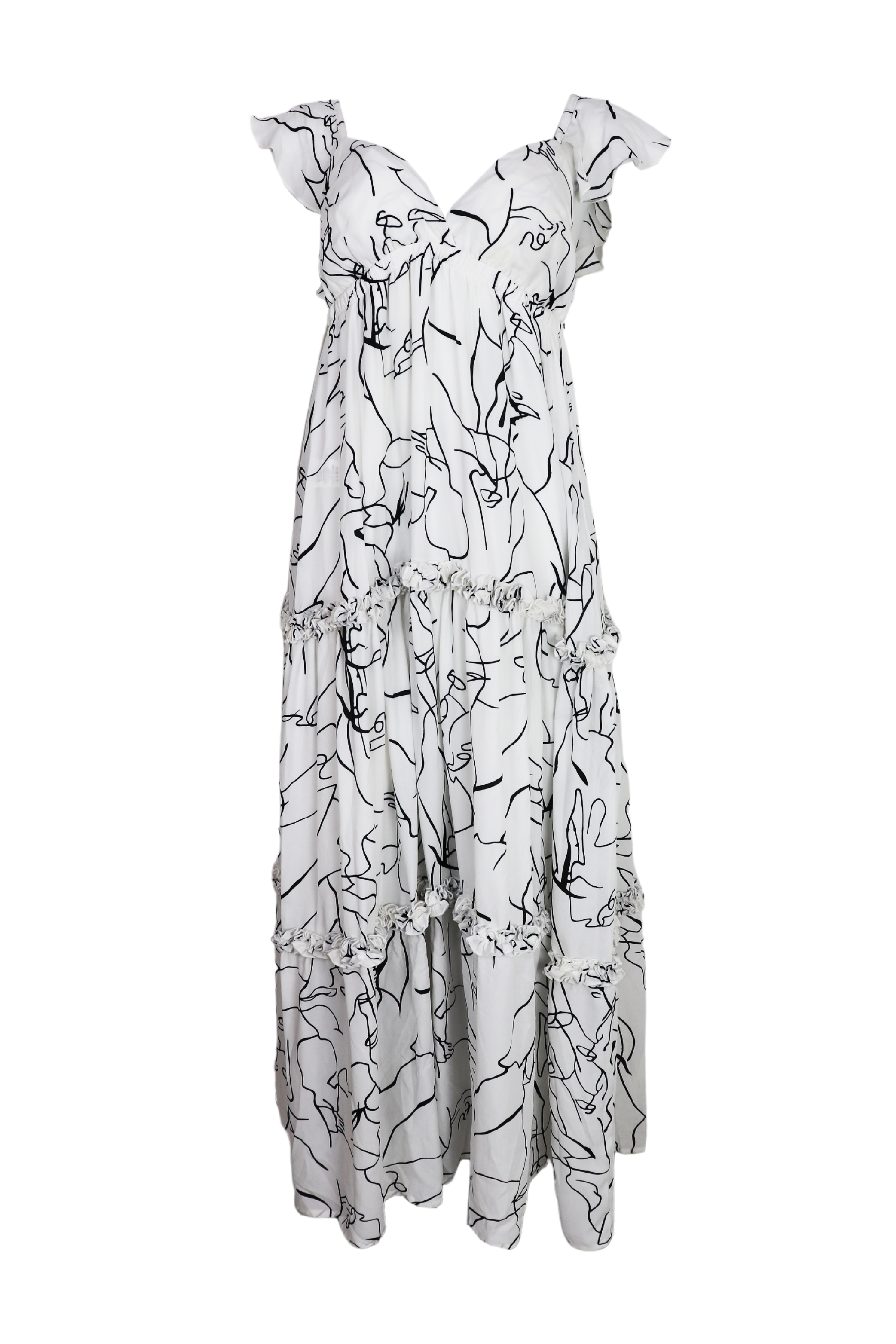 Hermoso Vestido de copas con siluetas de caras  en color blanco