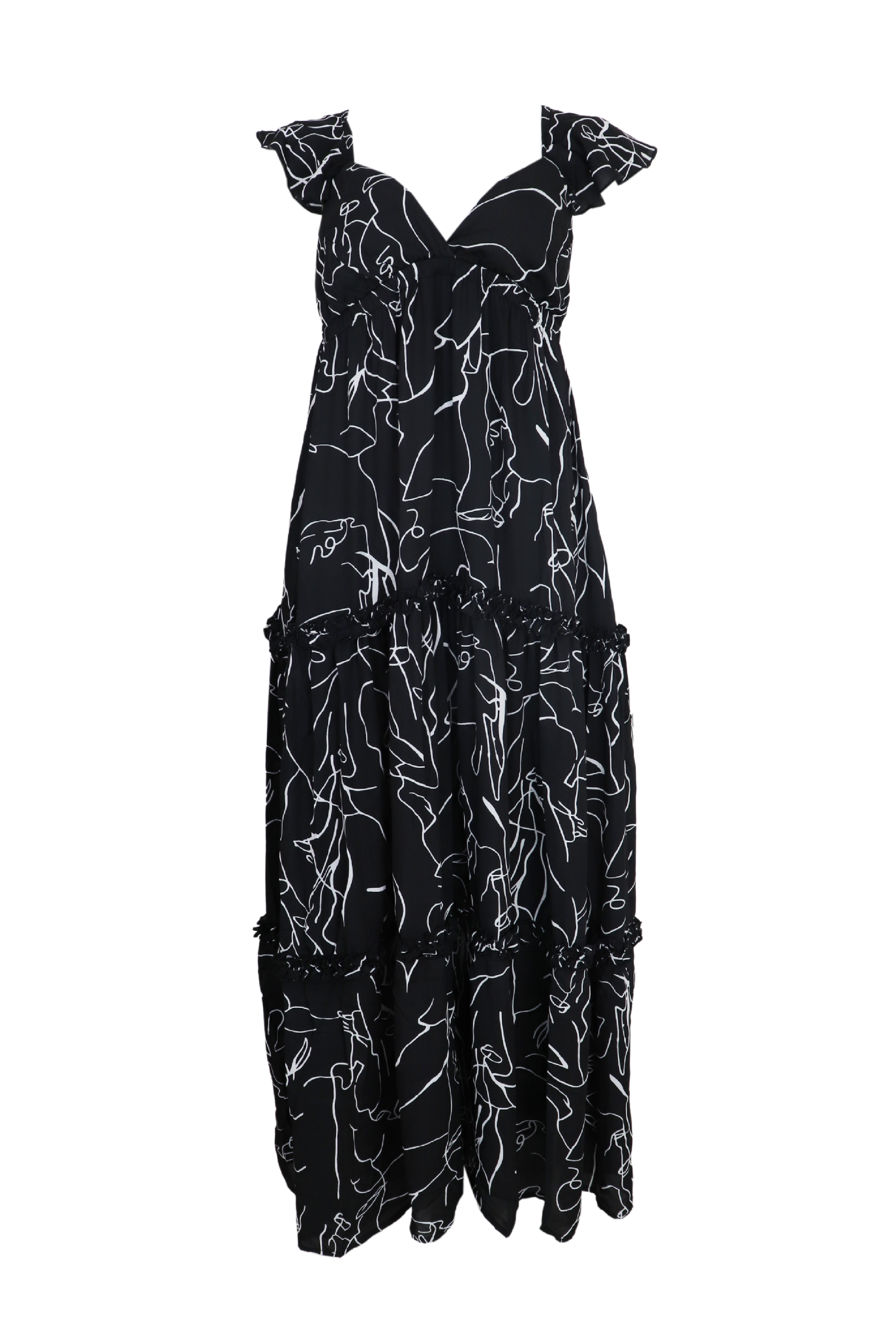 Hermoso Vestido de copas con siluetas de caras  en color negro 