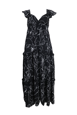 Hermoso Vestido de copas con siluetas de caras  en color negro 