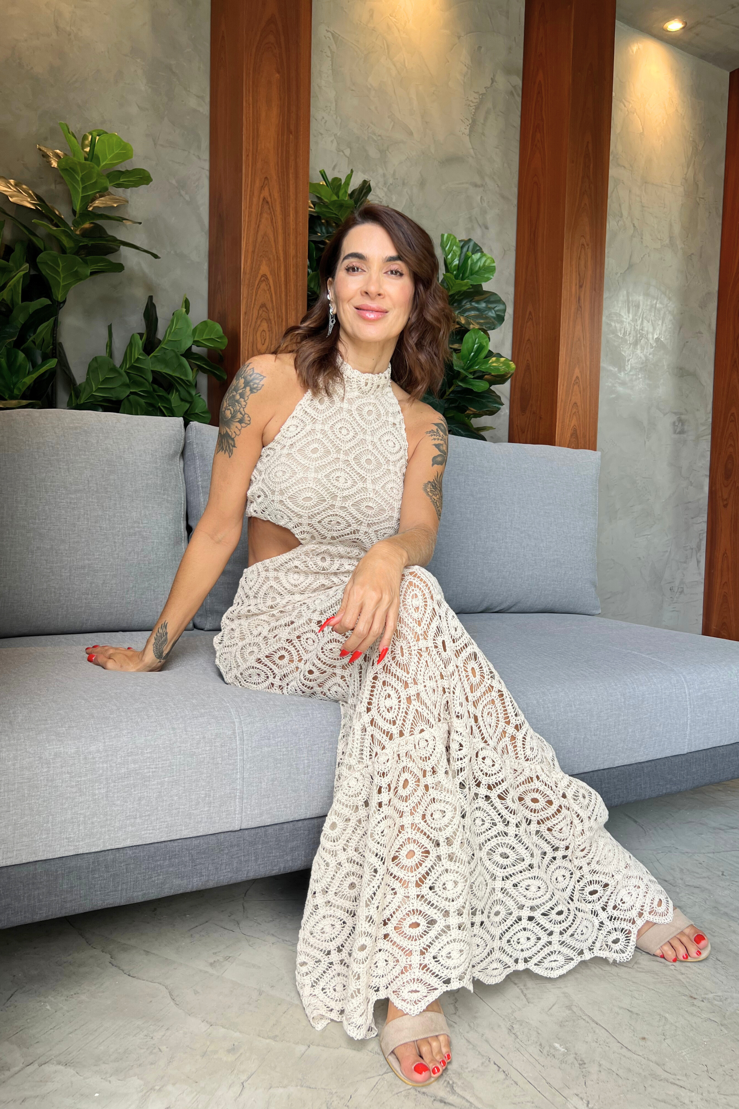 Hermoso vestido largo crochet con cilueta ajustada