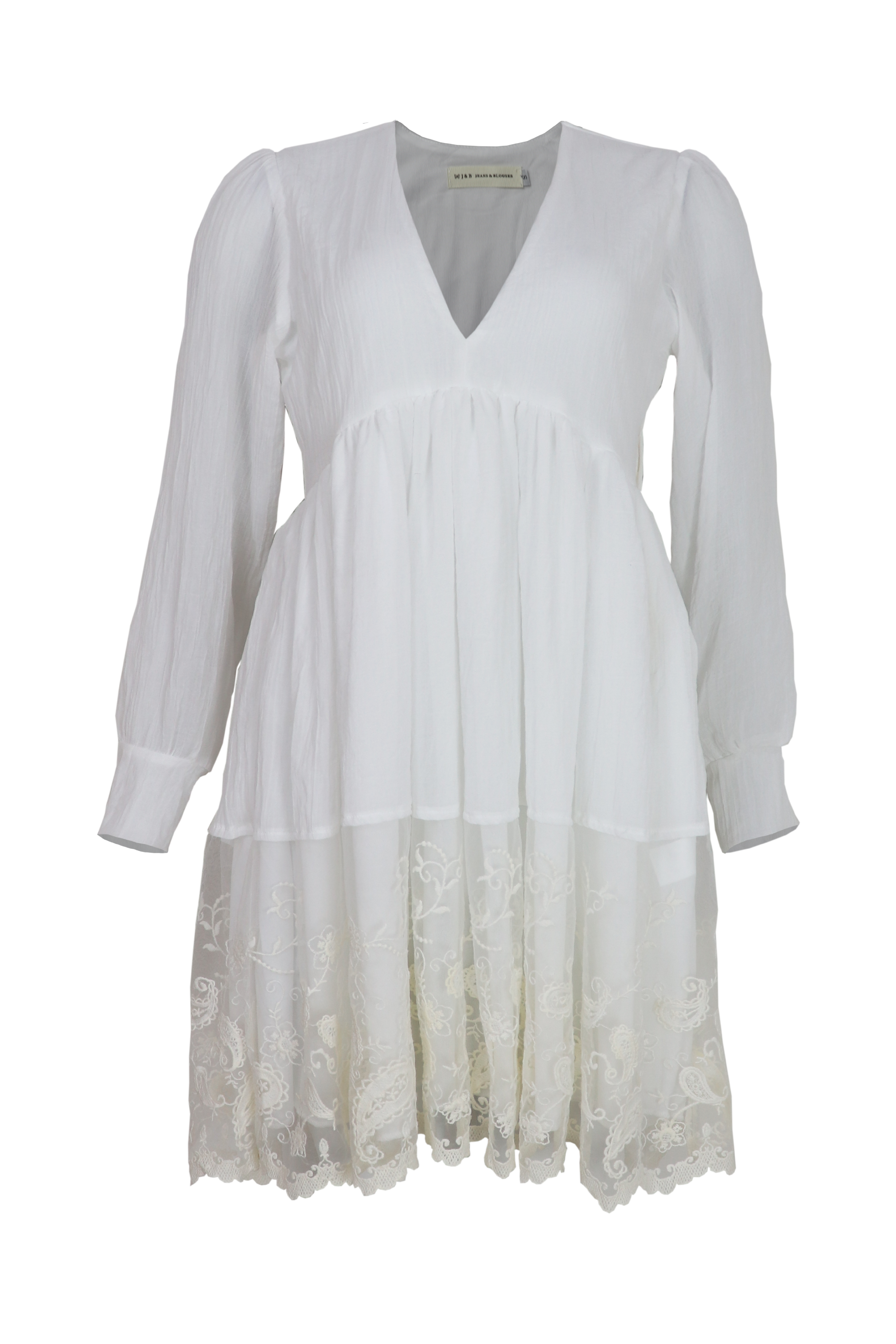 Vestido corto con manga larga y bordado en la parte inferior