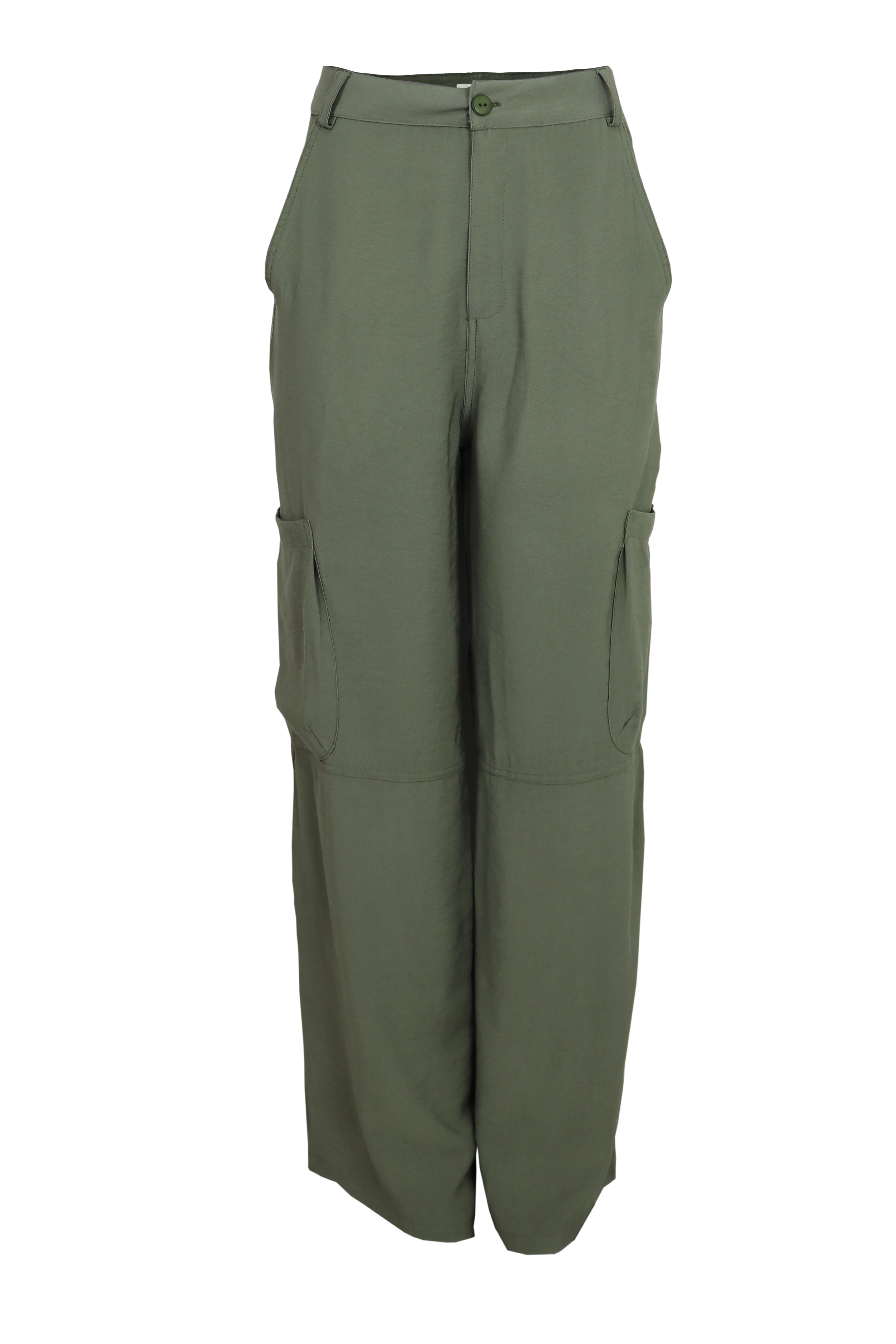 Pantalon tipo cargo con bolsillos laterales color verde militar