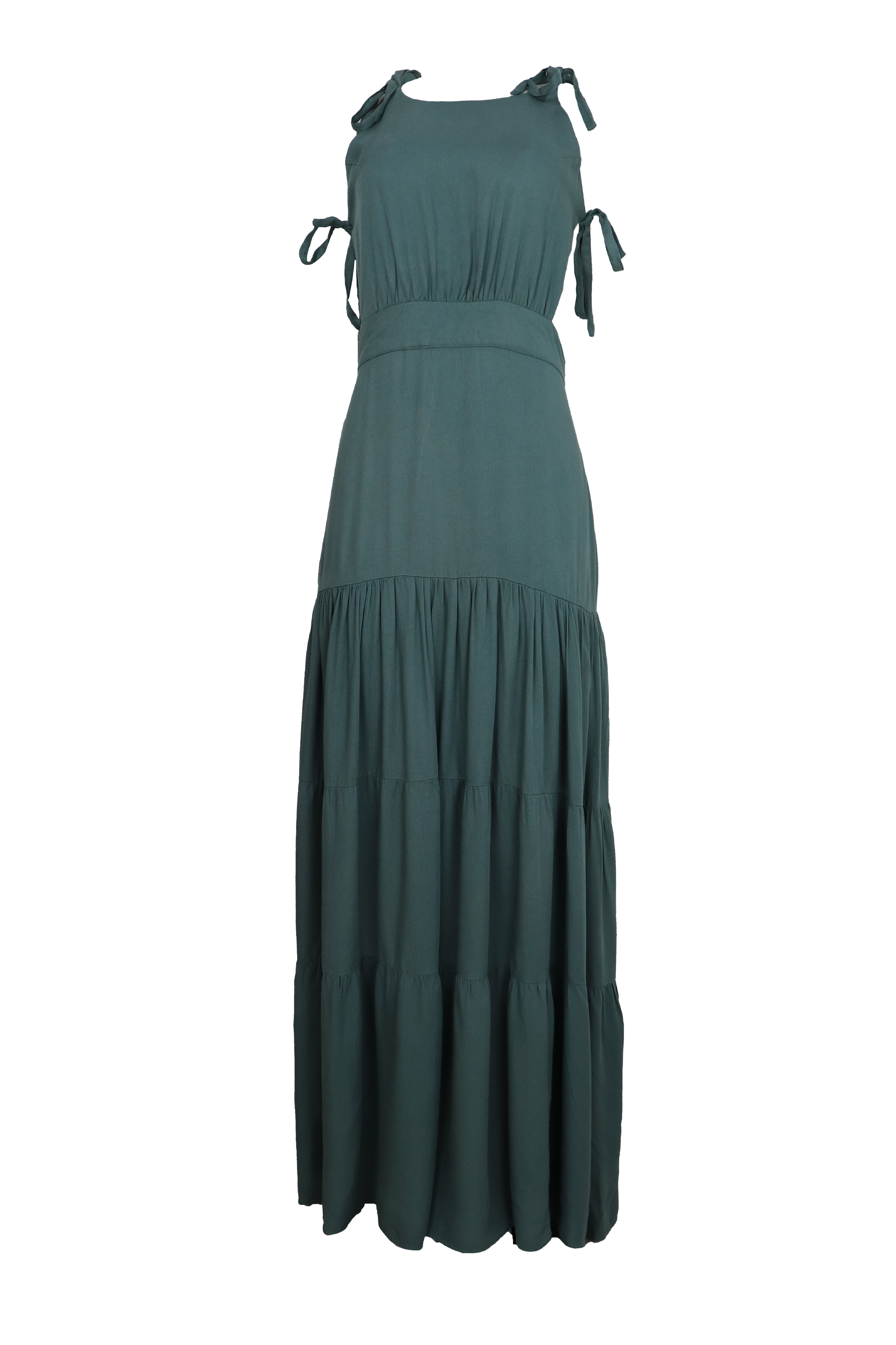 Hermoso vestido largo con amarre en hombros y en cintura de color aqua