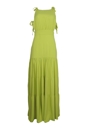 Hermoso vestido largo con amarre en hombros y en cintura de color verde