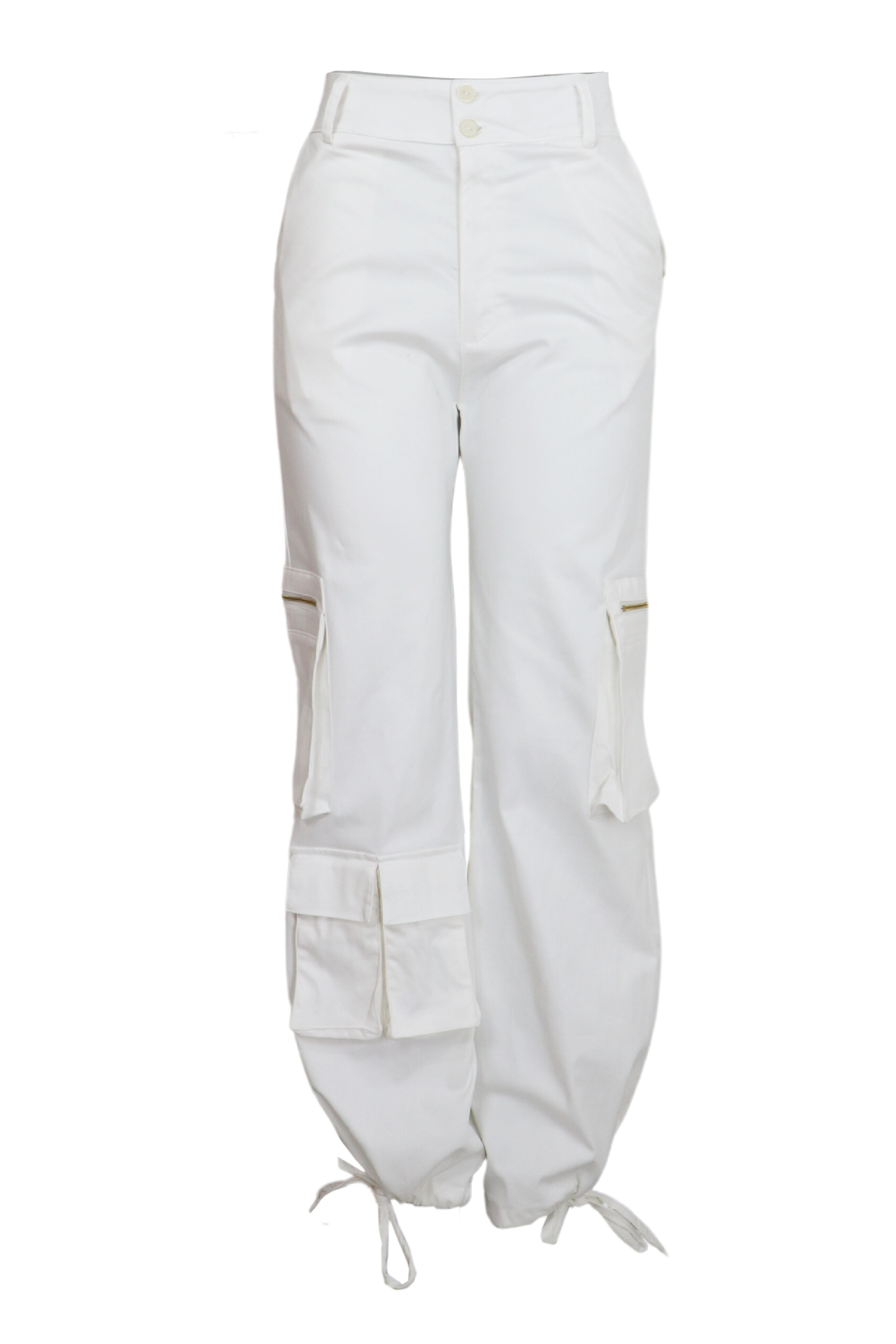 Pantalón cargo con amarre en bota color blanco