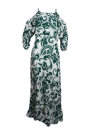 Hermoso vestido largo cuello bandeja con tiras en hombros