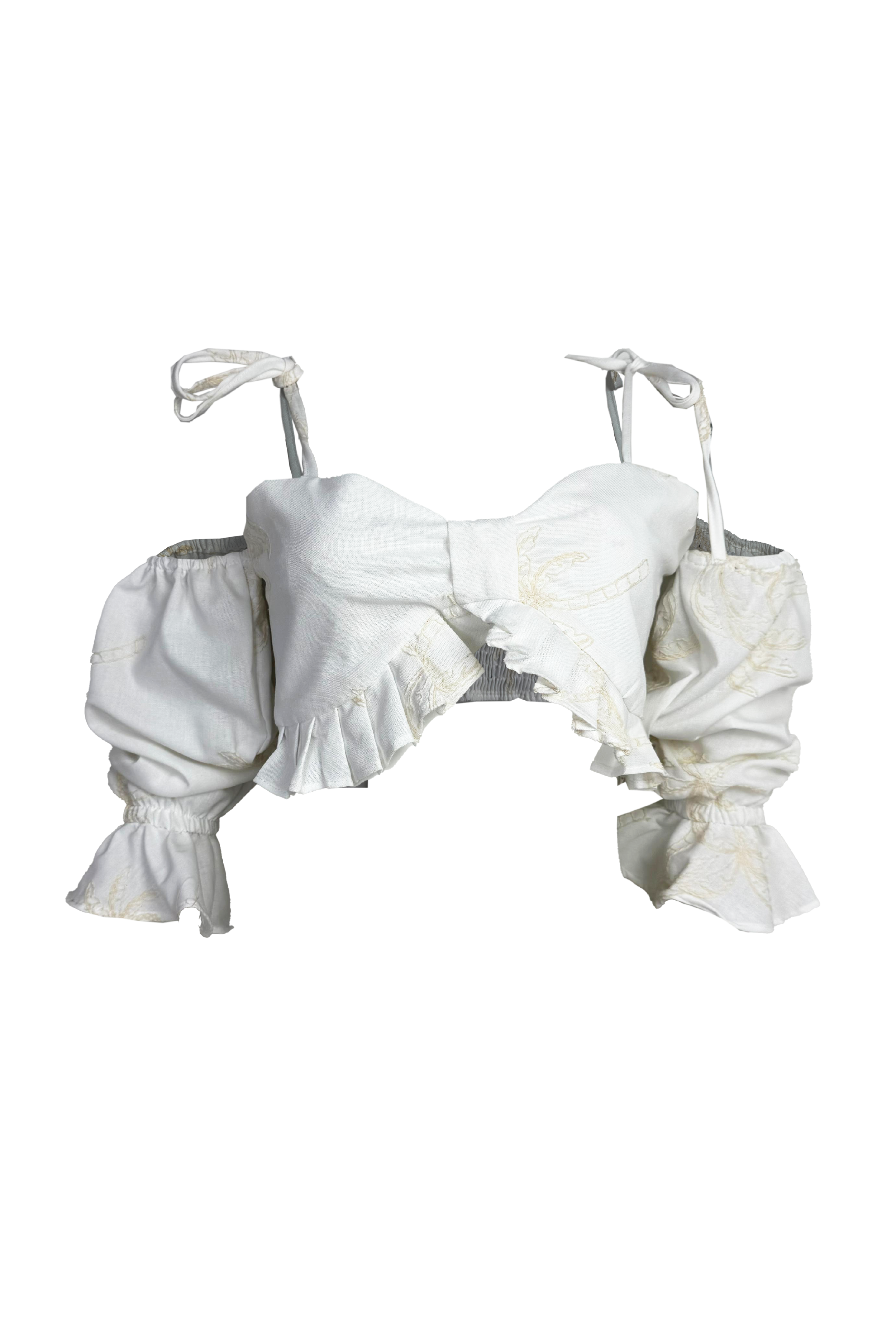 PTJ146110 blusa blanca bordada con boleros y tiras 