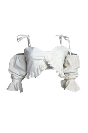 PTJ146110 blusa blanca bordada con boleros y tiras 