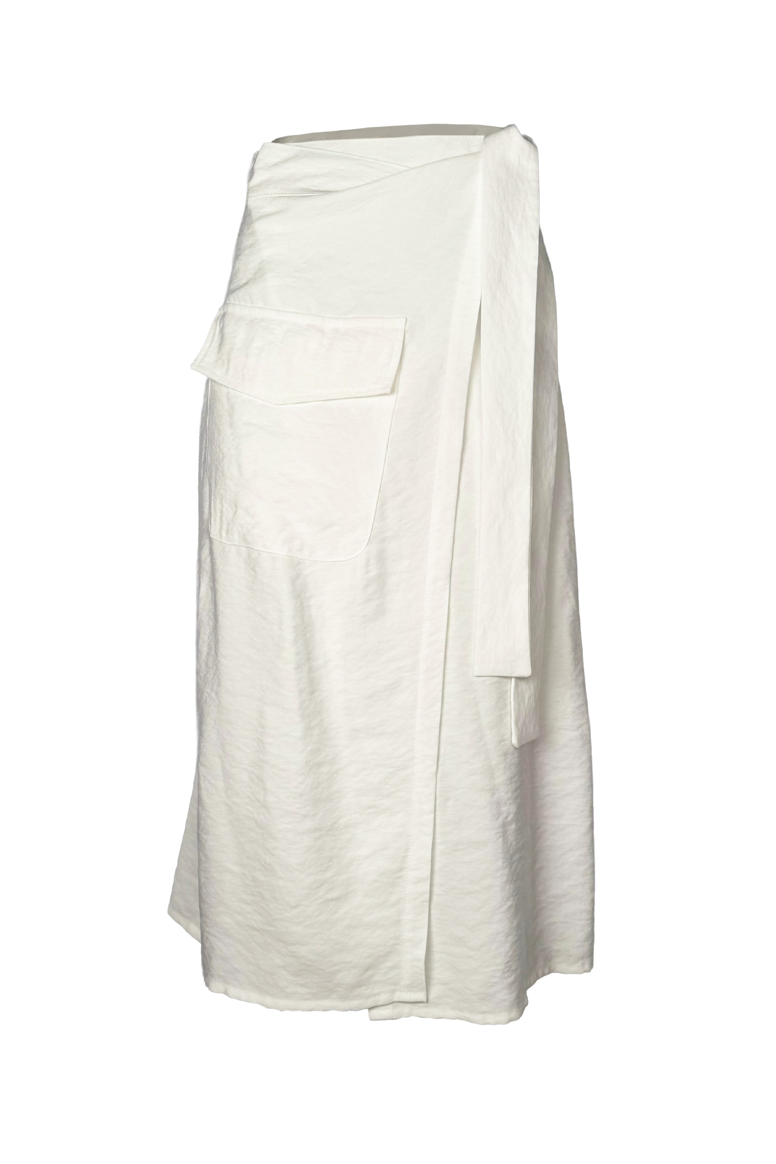 PTJ146430 falda midi con lazos y bolsillo