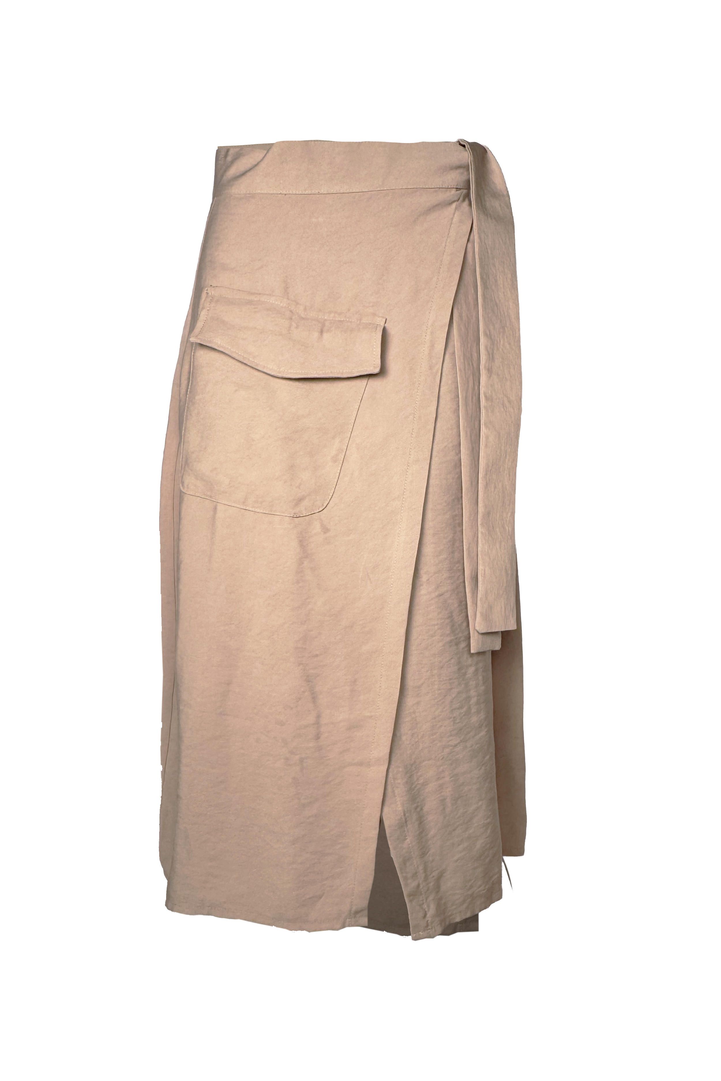 PTJ146430 falda midi con lazos y bolsillo
