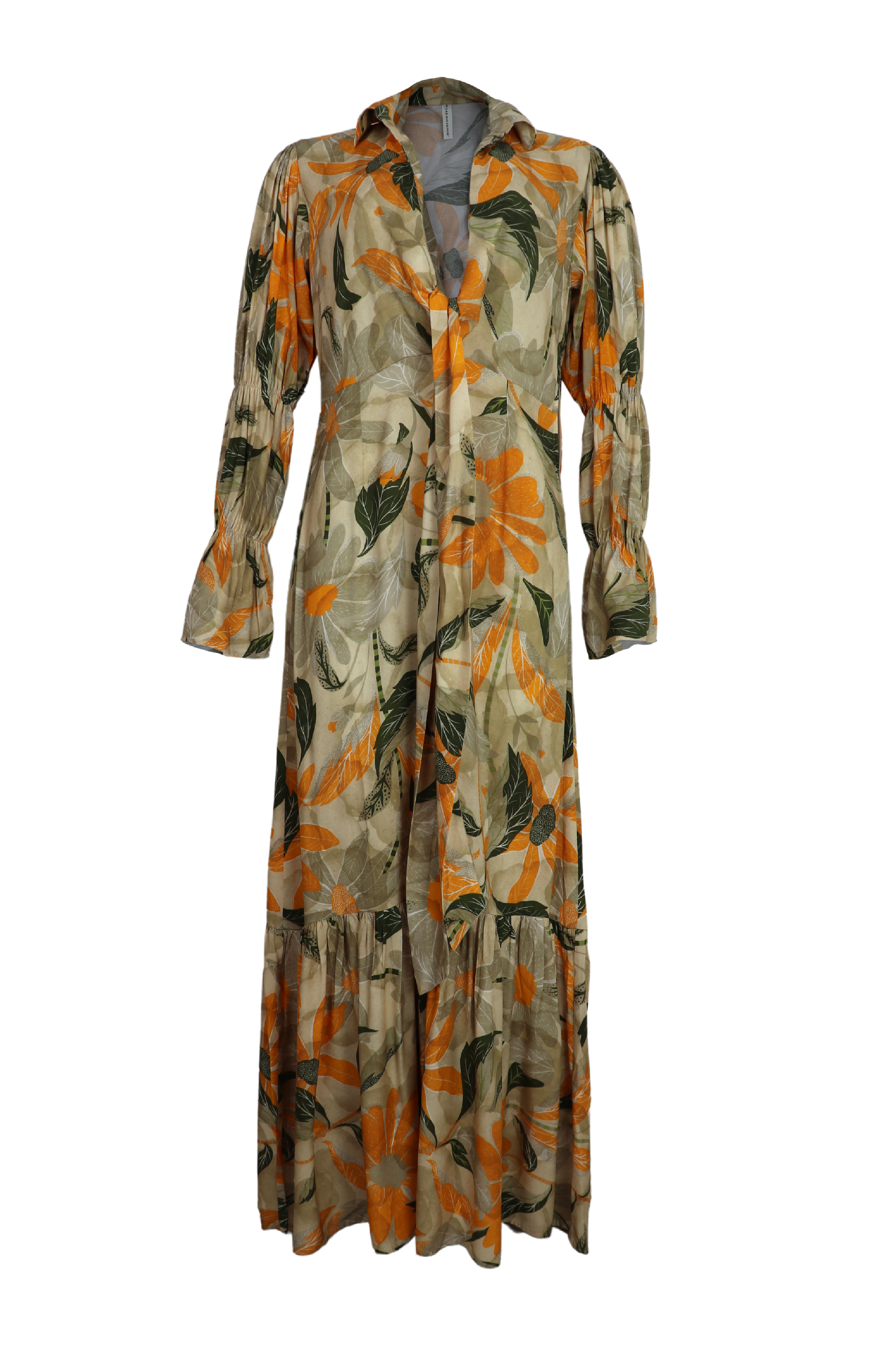 Vestido largo con lazos y manga larga Sahara color arena