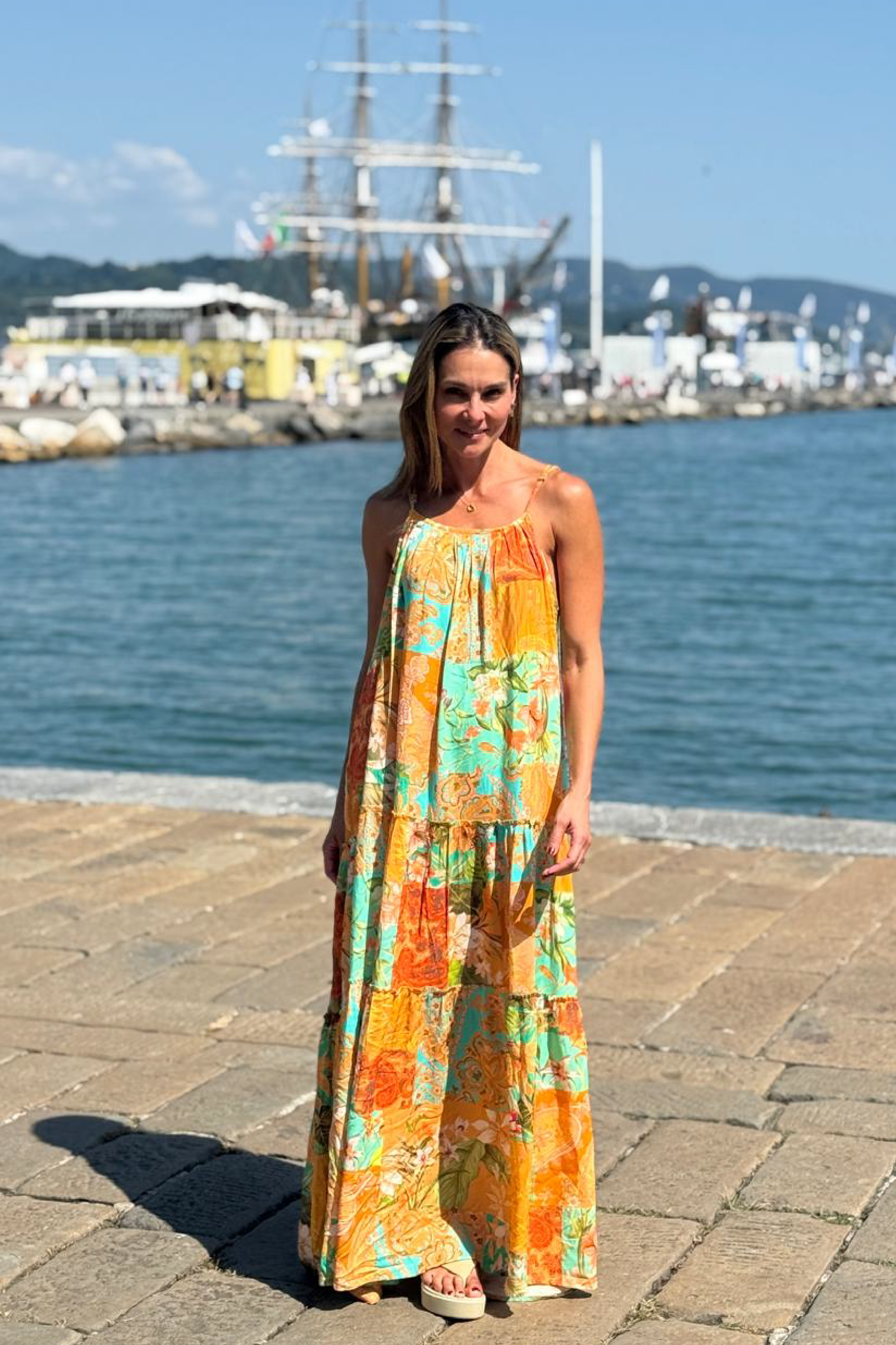 PTJ2195290 vestido midi con tiras estampado