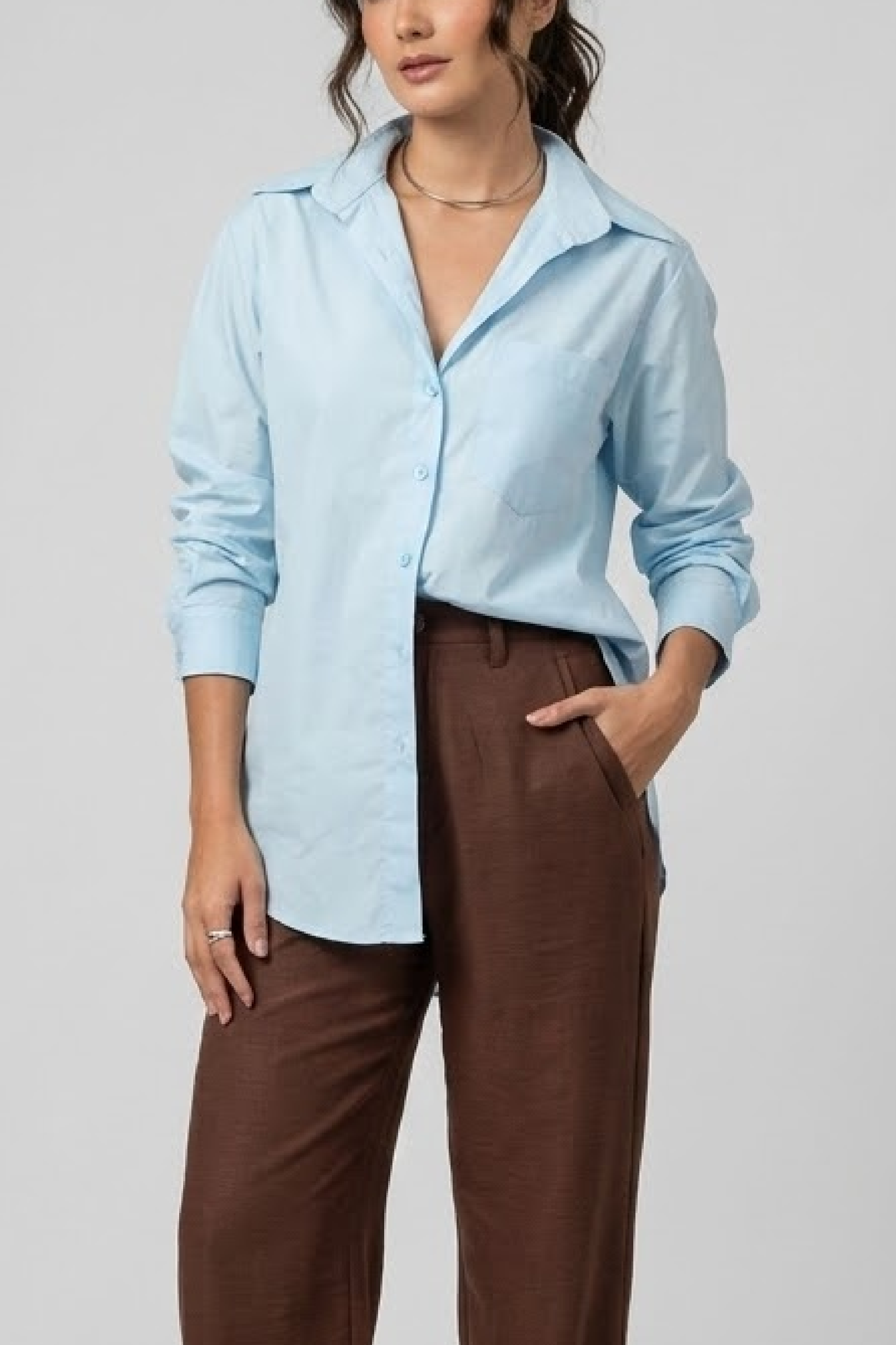 PTJ2254090 blusa amplia con botones color azul claro