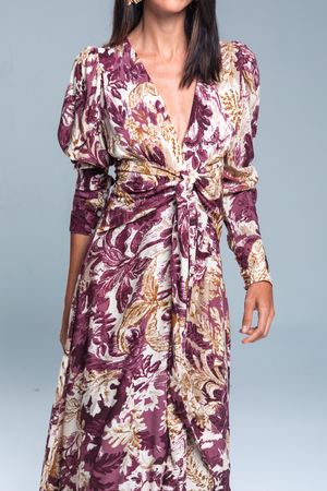 PTJ2273000 vestido largo estampado con lazos y mangas largas