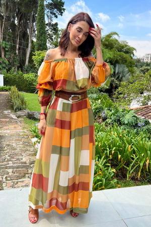 Blusa cuello bandeja con estampado de cuadros tonya