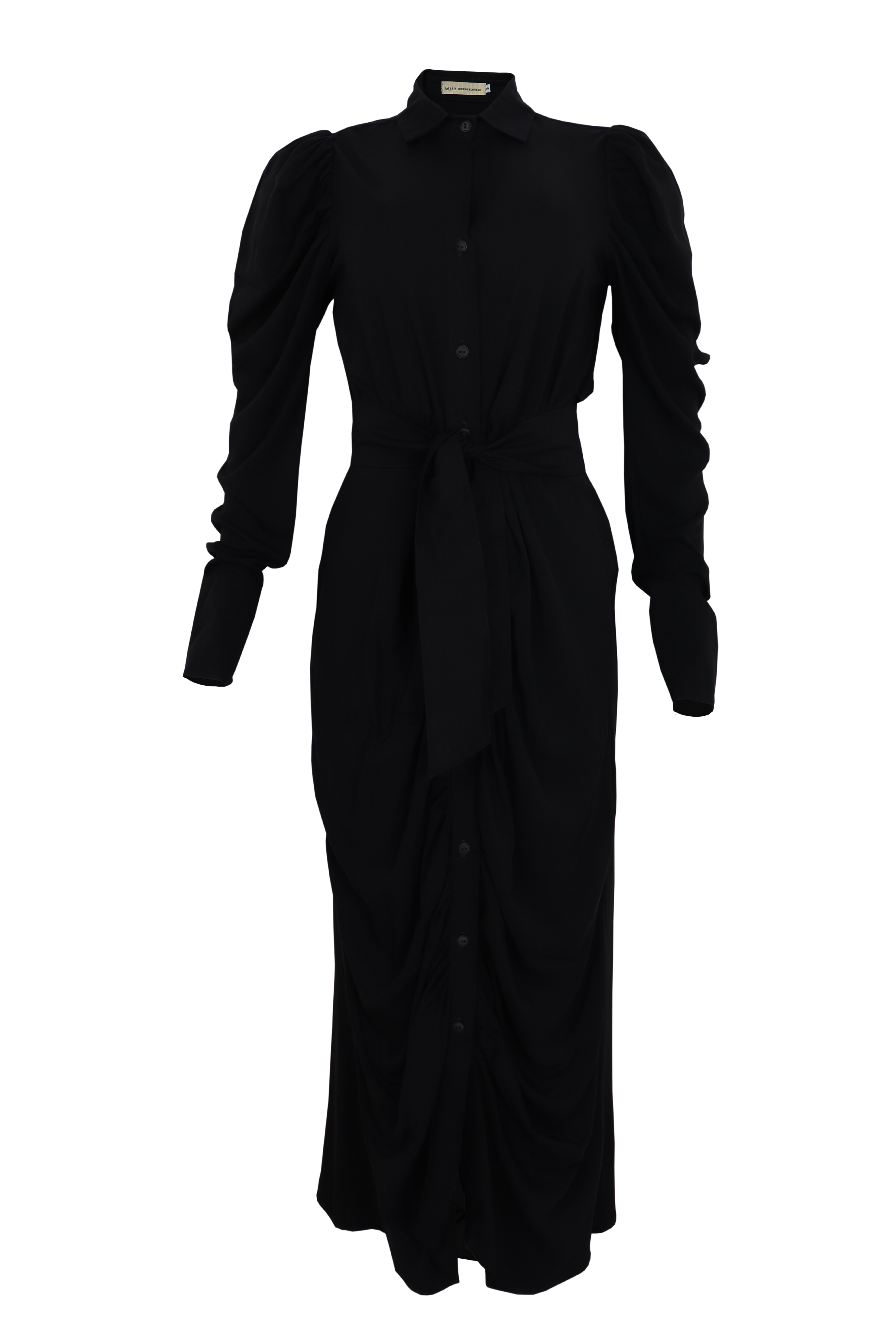 Vestido drapeado manga larga color negro