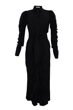 Vestido drapeado manga larga color negro