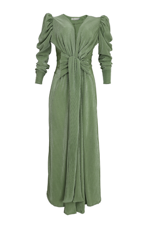 hermoso vestido manga larga con textura color verde manzana