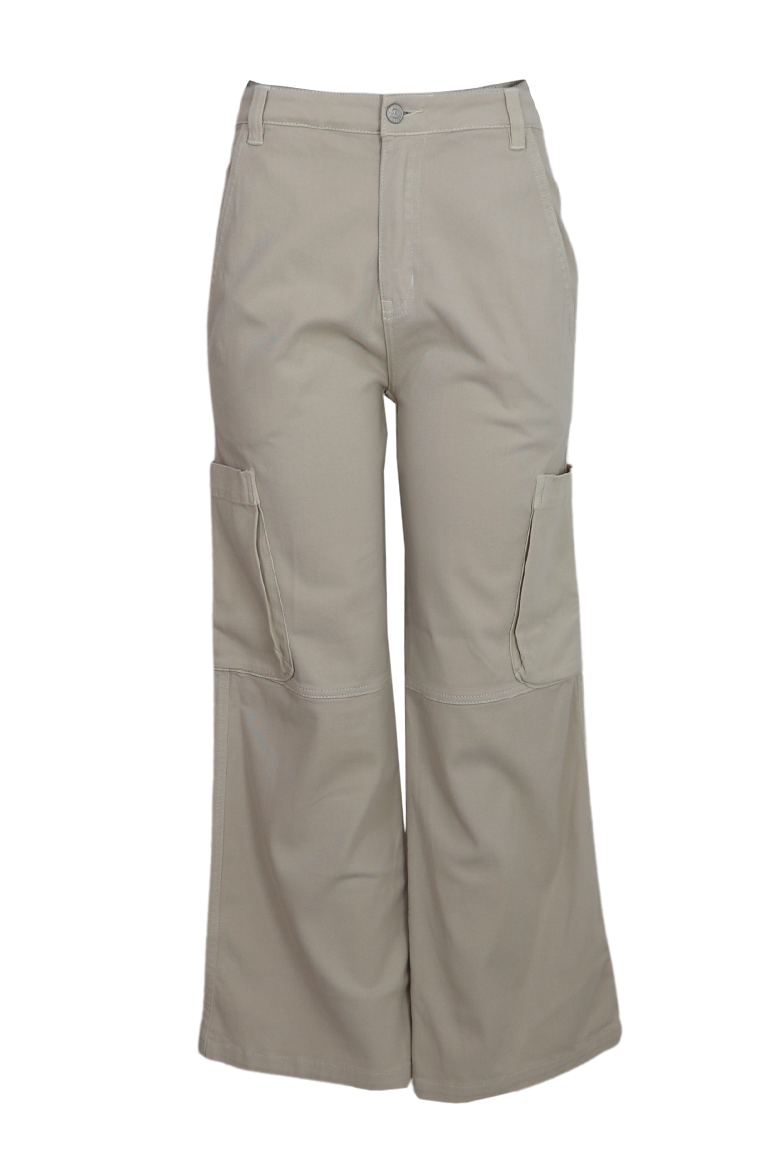 Espectacular pantalón tipo cargo con bota ancha color Beige