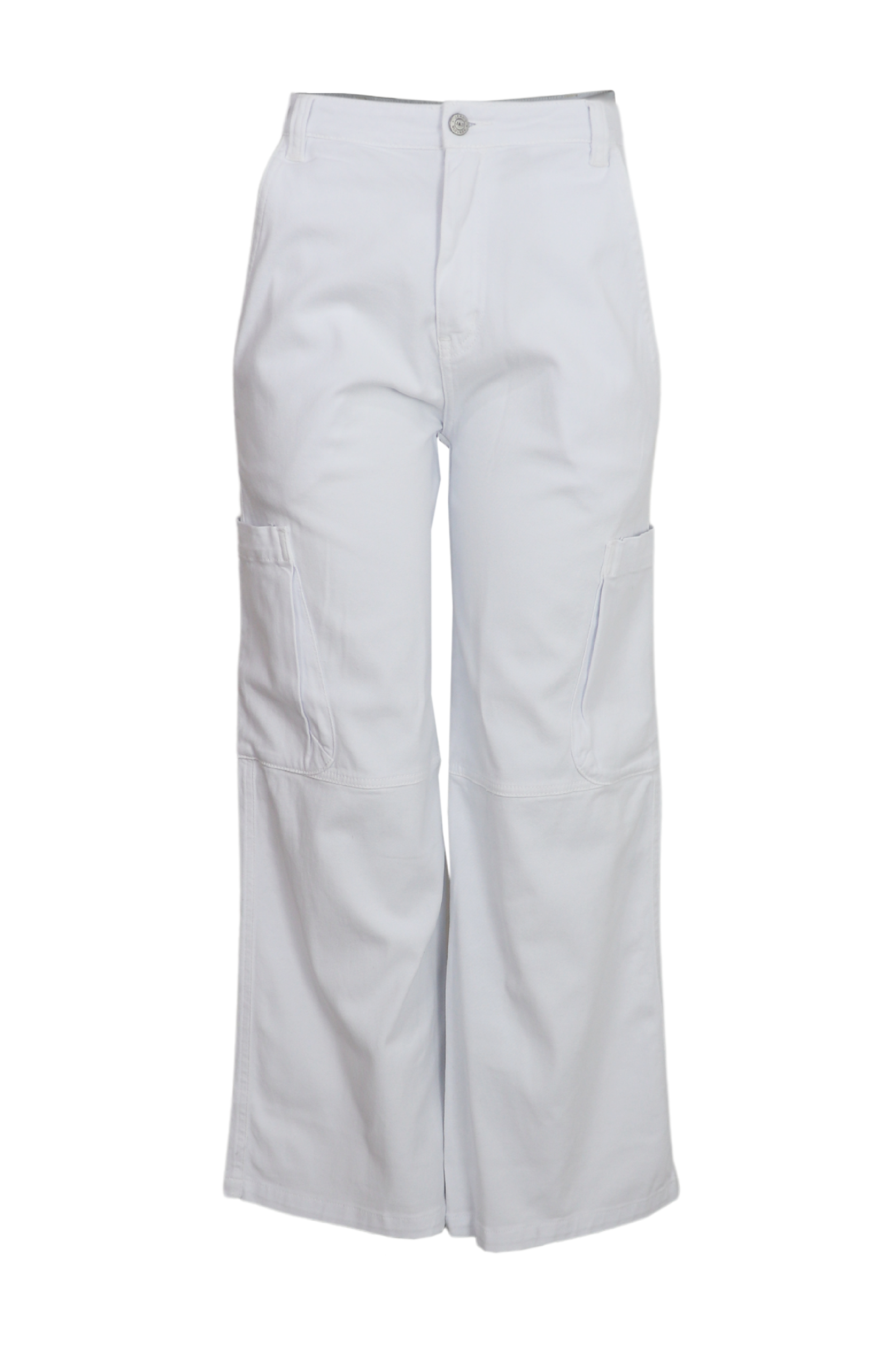 Espectacular pantalón tipo cargo con bota ancha color Blanco