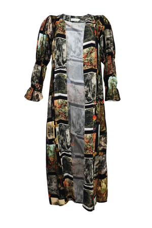 Hermoso Kimono manga larga con estampado negro Matisse