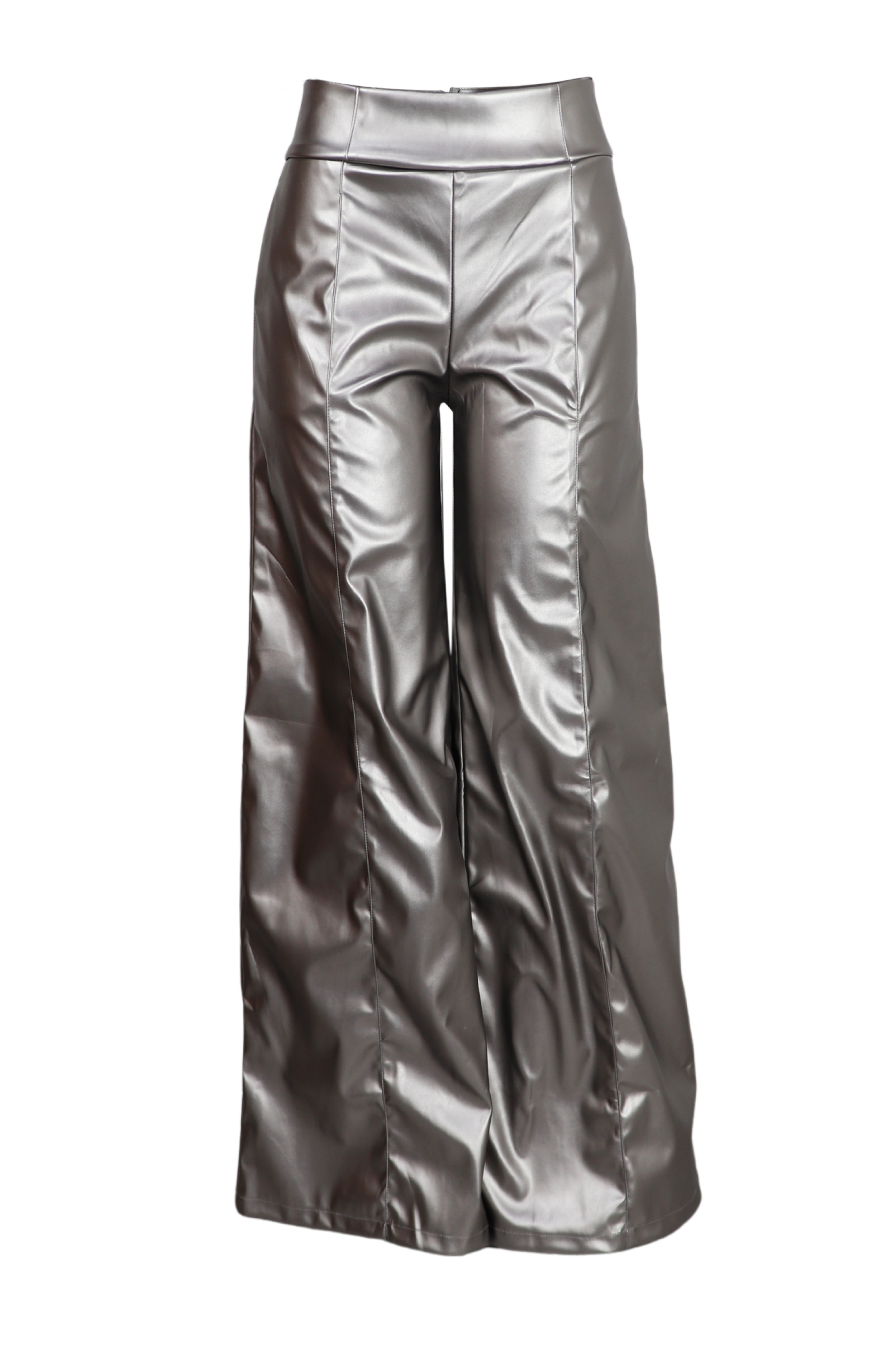 Pantalon bota recta con efecto metalizado color plateado