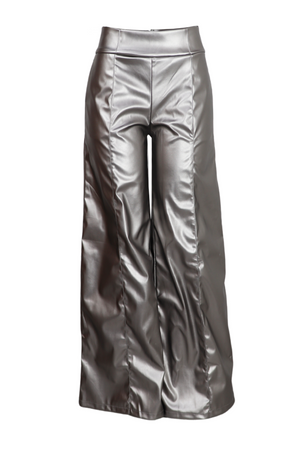 Pantalon bota recta con efecto metalizado color plateado