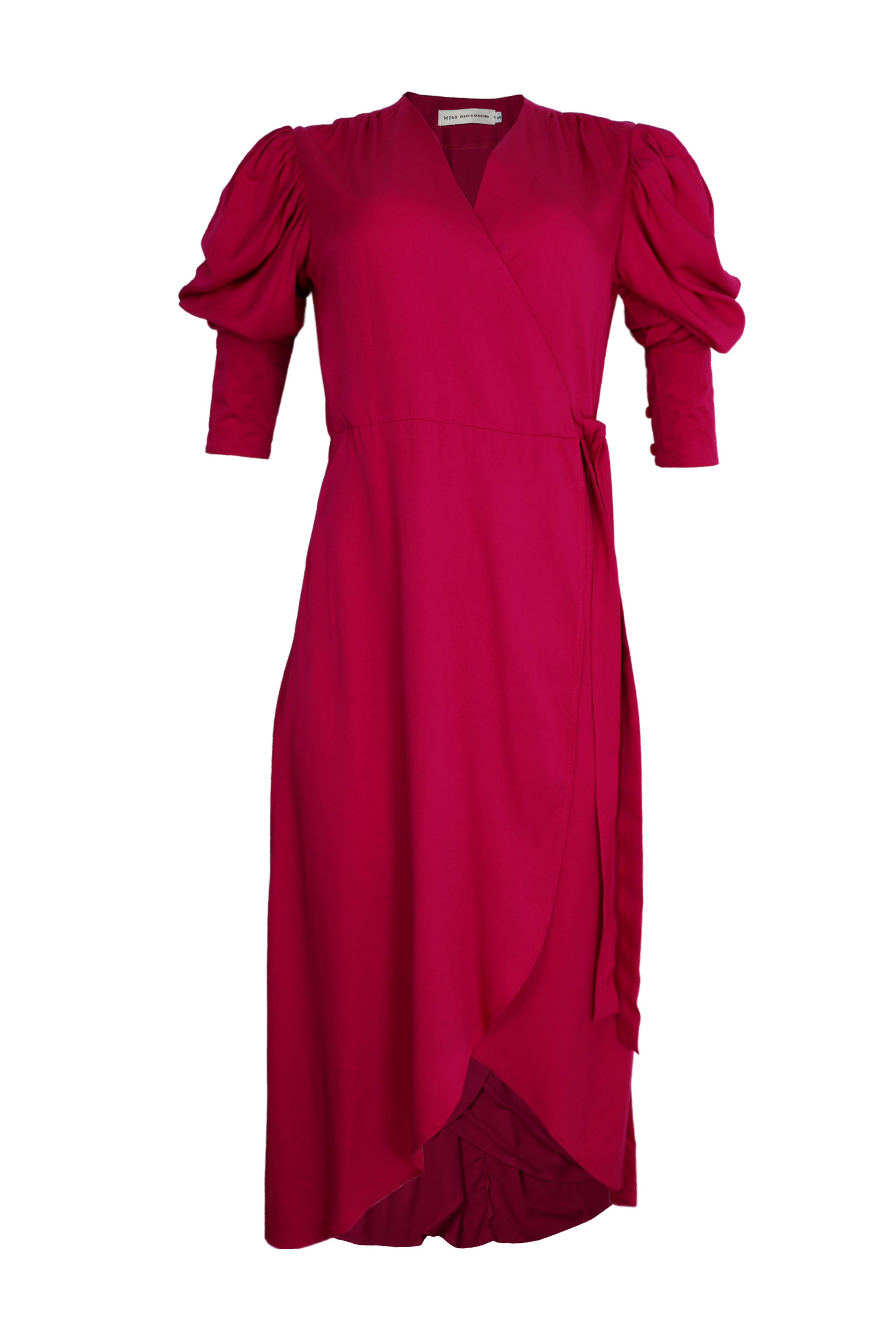 Vestido midi manga larga color fucsia
