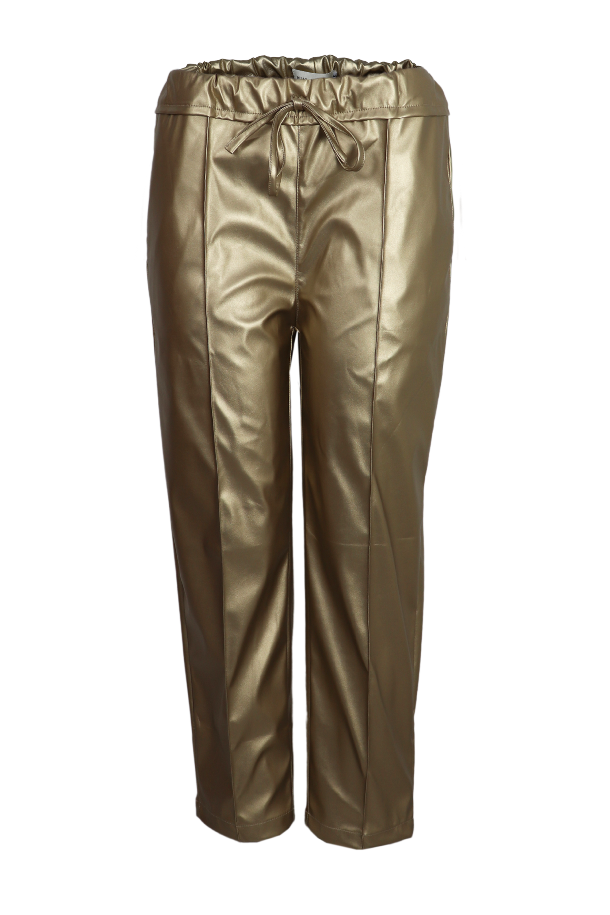 Hermoso pantalón metalizado con resorte en la cintura de color dorado