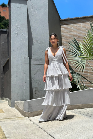Vestido Largo sin mangas color plateado 