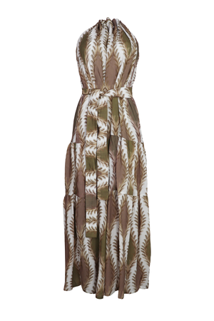 Vestido cuello halter color beige