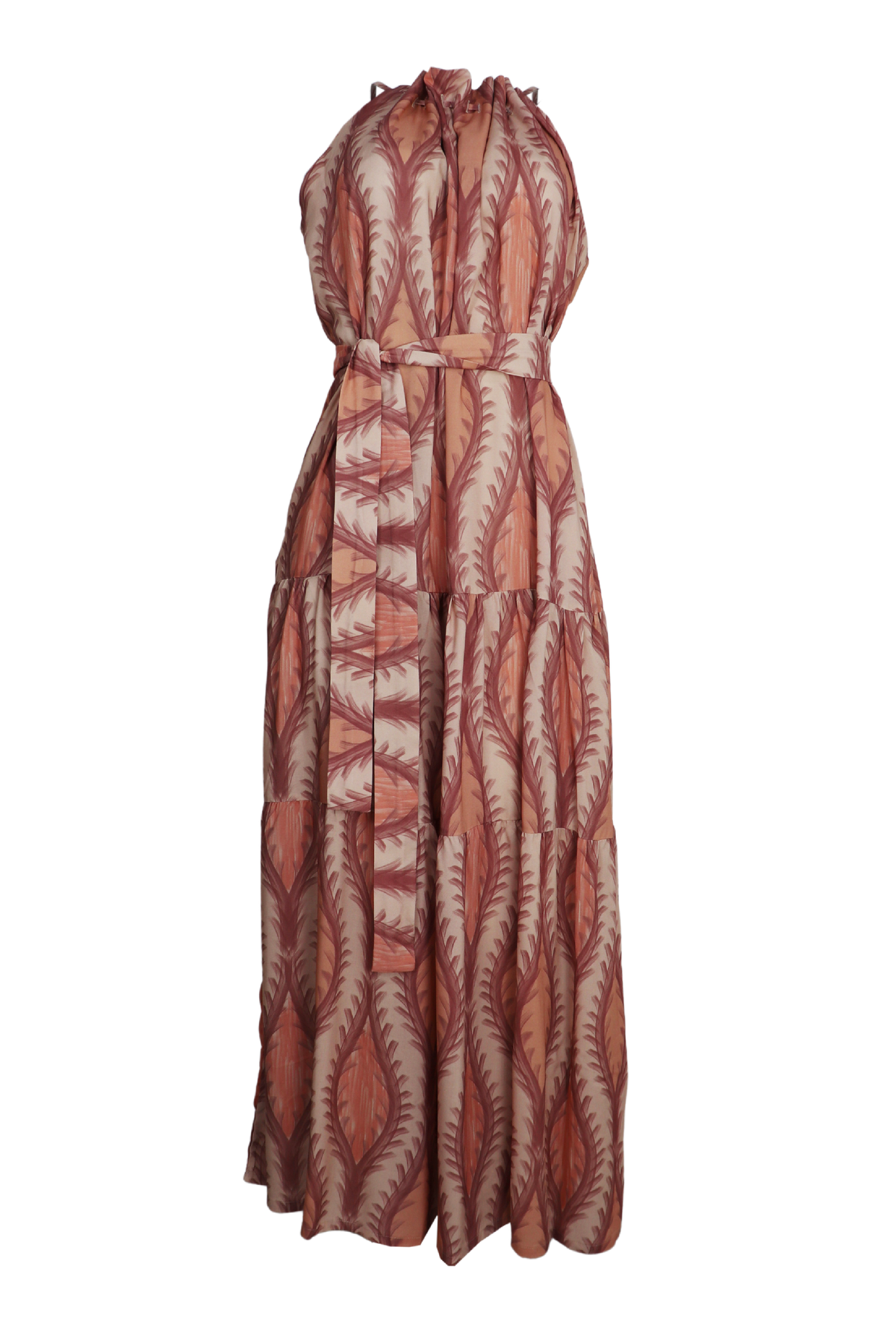 Vestido cuello halter color salmón