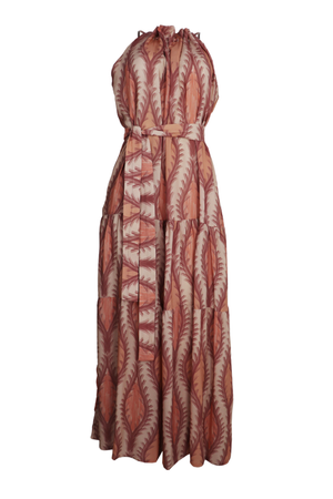 Vestido cuello halter color salmón