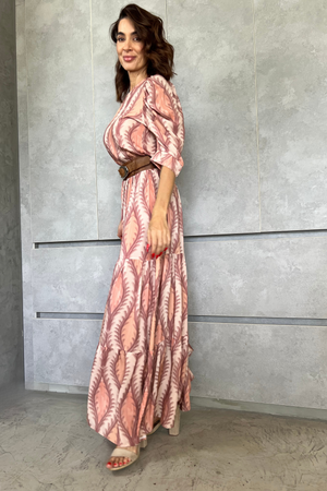 Vestido asimétrico con estampado hermoso color beige