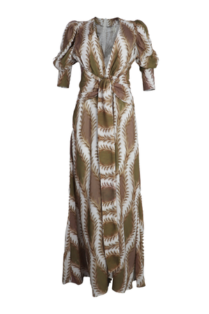 Hermoso vestido manga larga con lazos para ajustar color beige