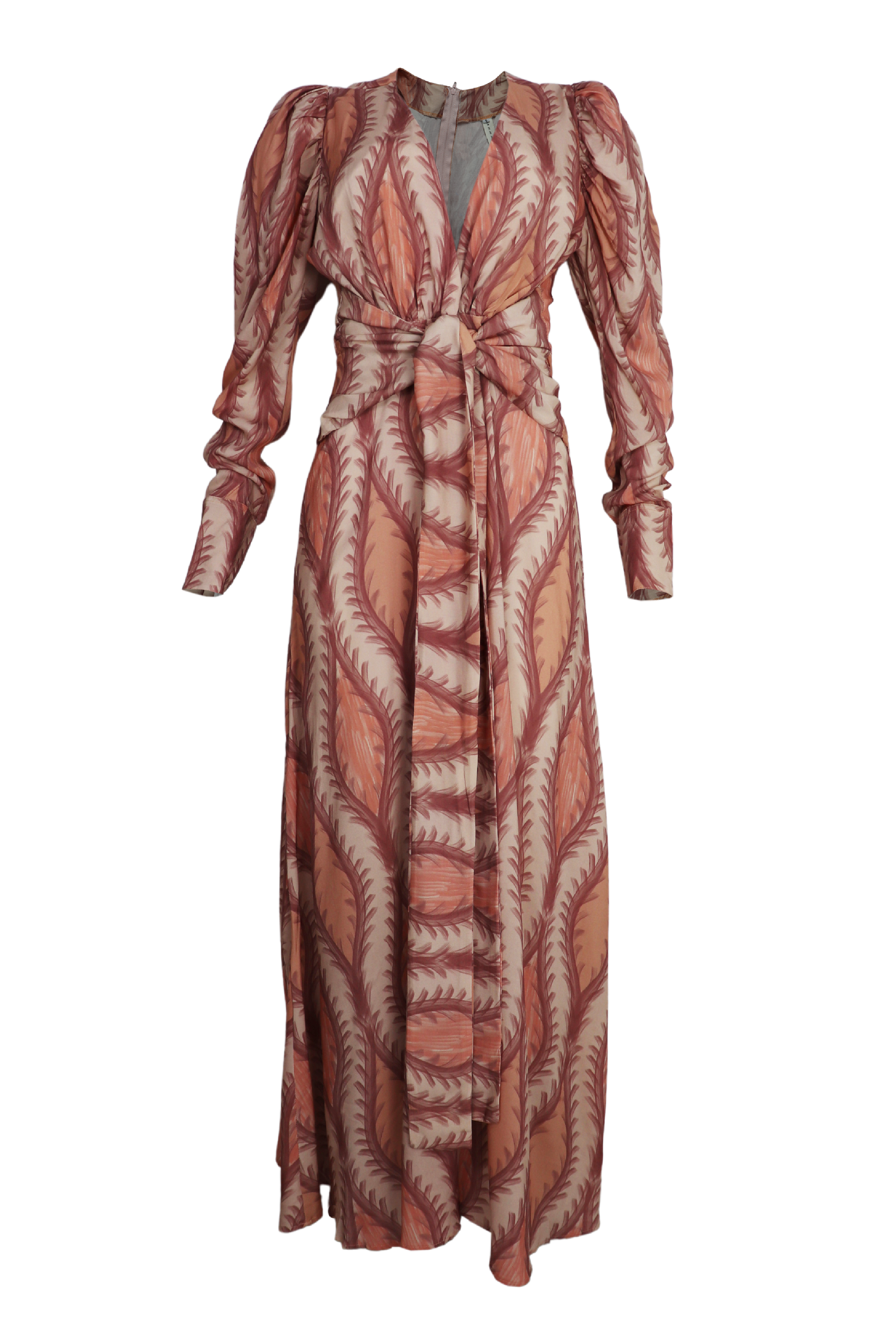 Hermoso vestido manga larga con lazos para ajustar color salmon